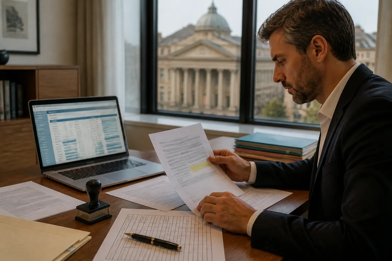 Analyste examinant des données d'insolvabilité pour créer une liste entreprise en liquidation judiciaire gratuit, ambiance sérieuse.