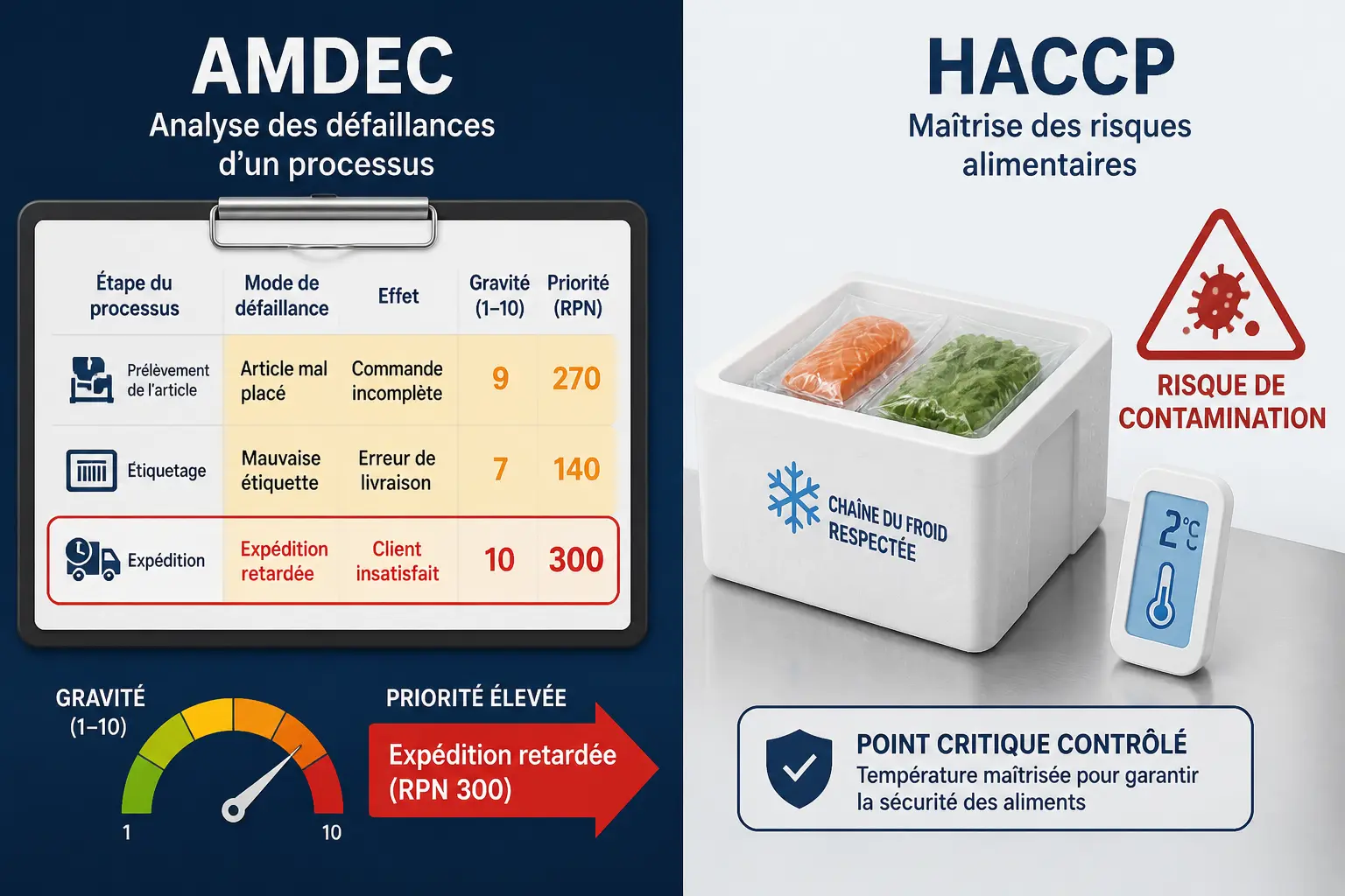 Exemple de tableau AMDEC rempli et différence avec l’HACCP
