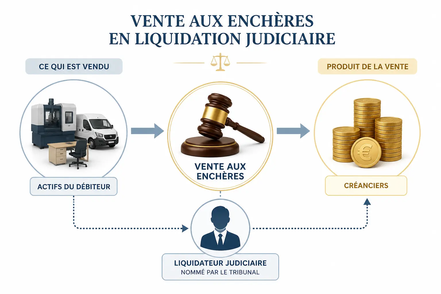 Vente aux enchères liquidation judiciaire : définition, cadre et acteurs