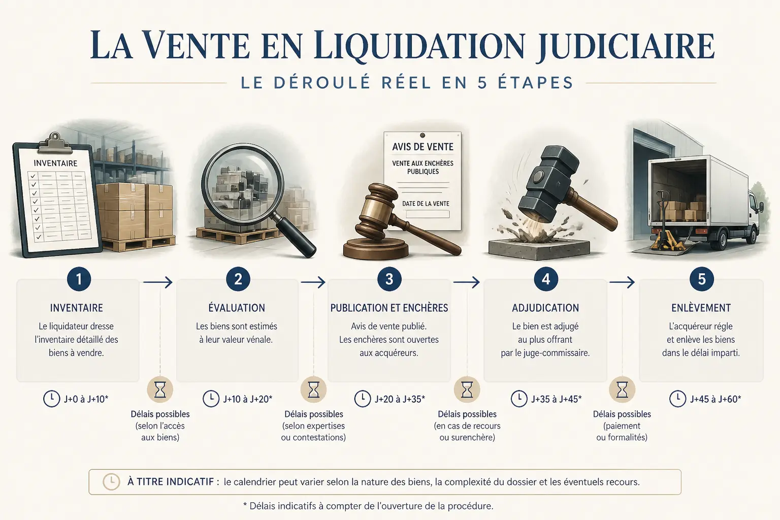 De l’inventaire à l’adjudication : le calendrier réel d’une vente judiciaire