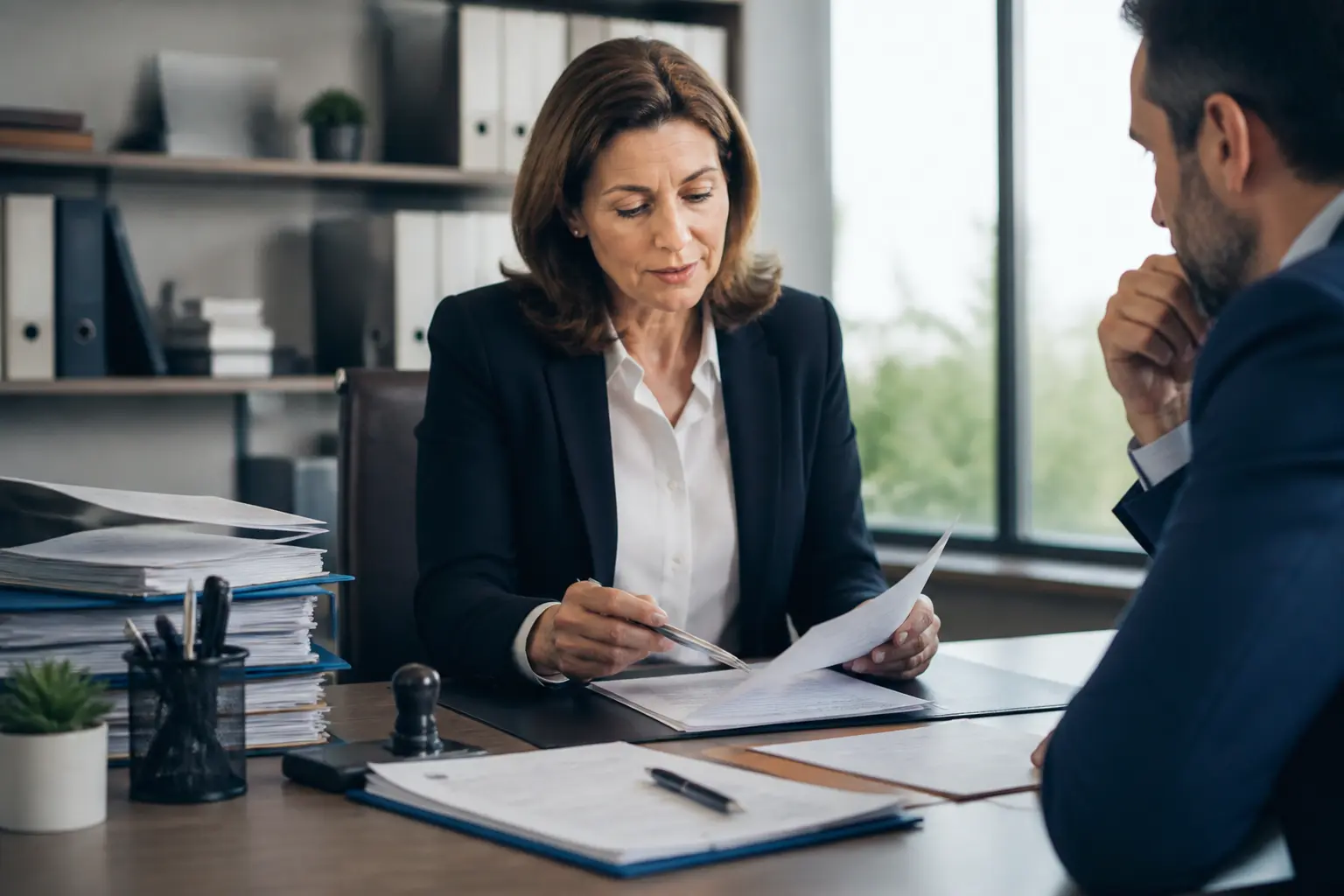 Dispense mutuelle : responsable RH examinant un dossier salarié, contrat, attestation et checklist en bureau professionnel