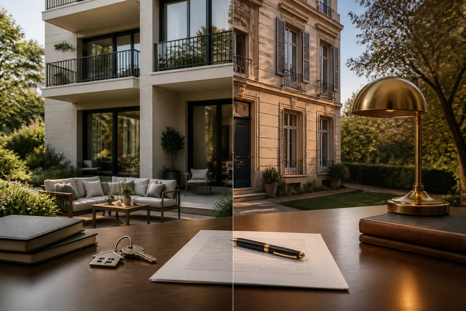 nue propriete d’un appartement moderne avec documents notariaux, évoquant la transmission patrimoniale et l’investissement