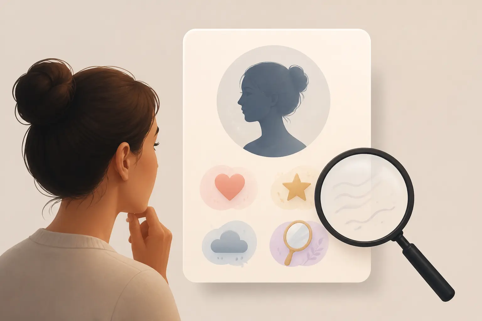 Illustration de l’effet Barnum : une personne lit un profil psychologique vague mais très personnel.