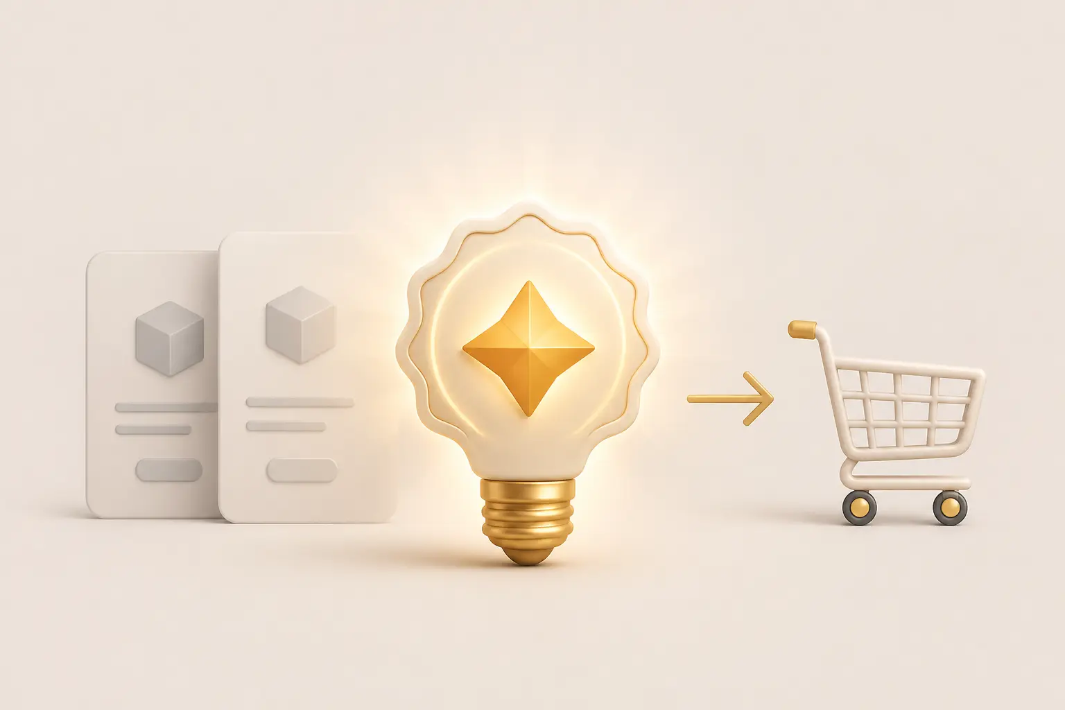 Illustration minimaliste d’un usp lumineux face à deux offres concurrentes menant à un panier.