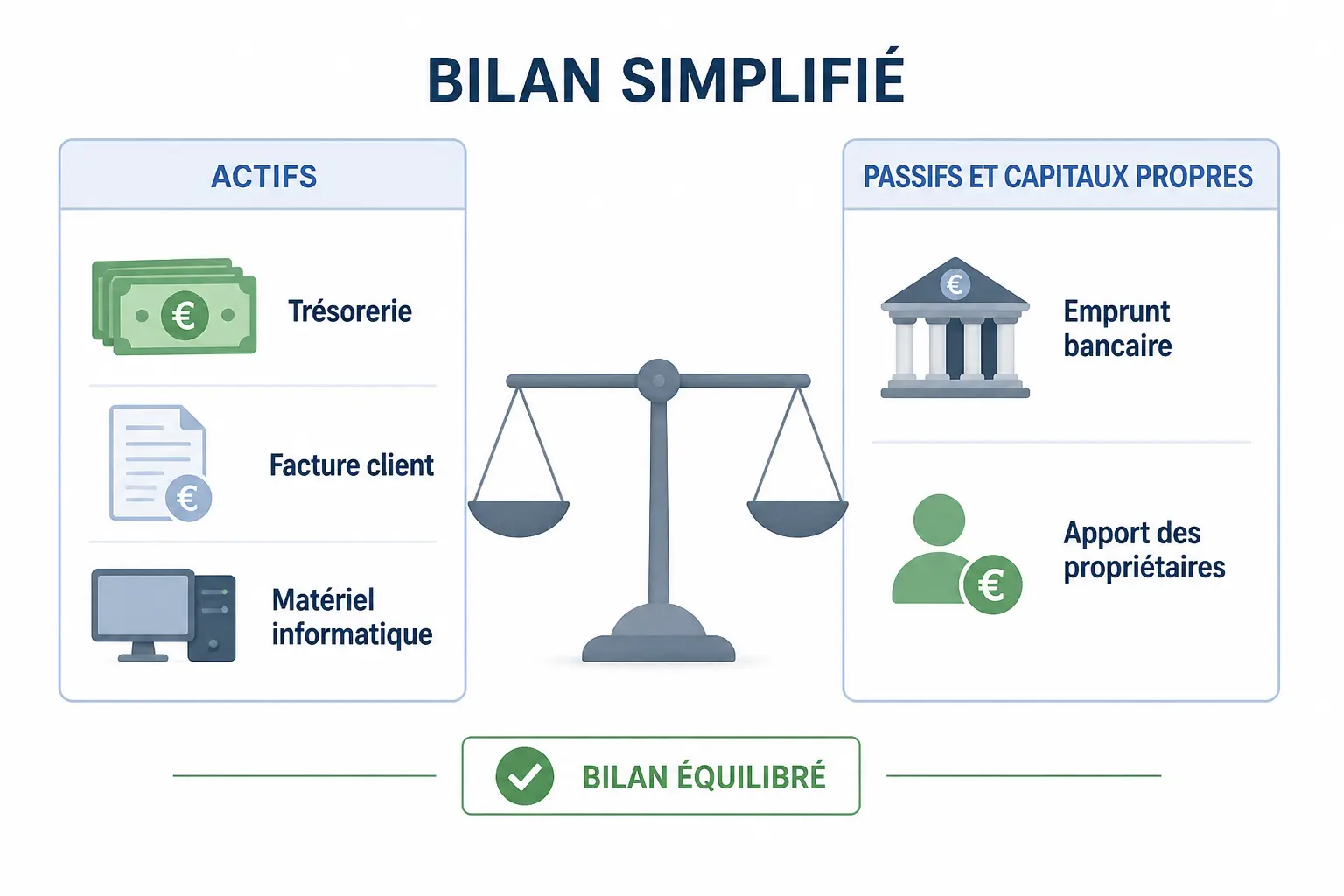 Bilan comptable exemple : tableau simplifié et commenté poste par poste