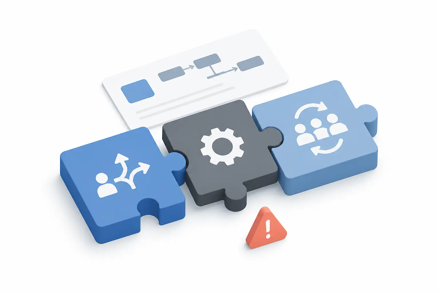 Matrice raci illustrée par trois blocs reliés, avec un décalage signalant une confusion de responsabilités.