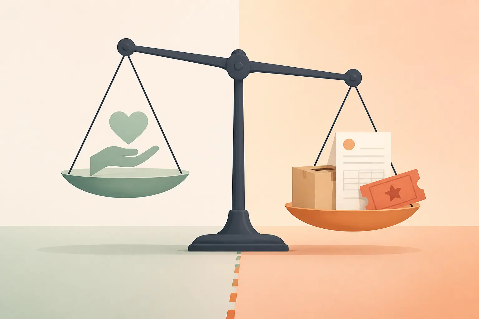 Association à but non lucratif : balance entre aide solidaire et activités commerciales, avec seuil de risque.