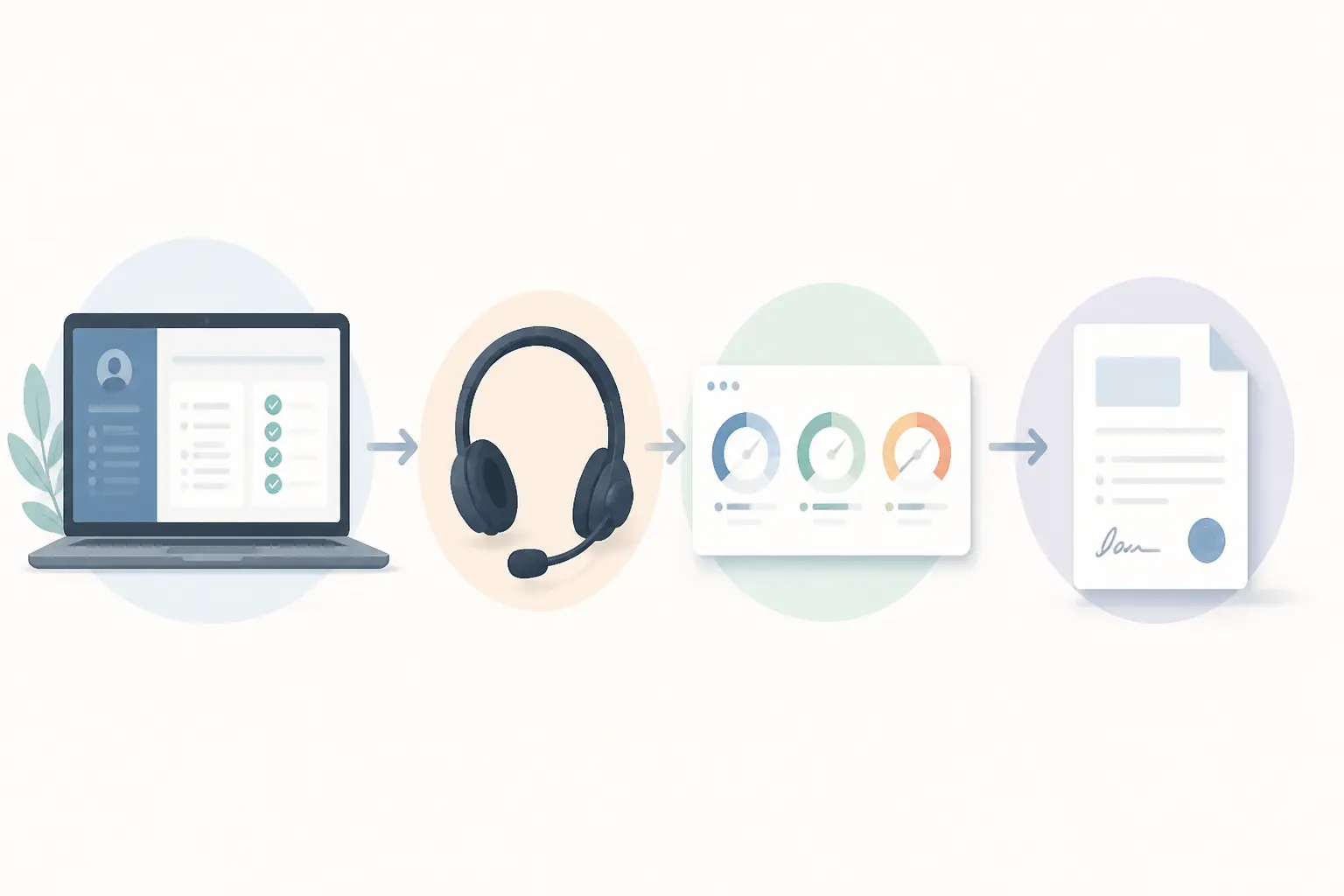 Illustration du closing au quotidien : CRM sur laptop, appel, proposition et tableau de KPI.