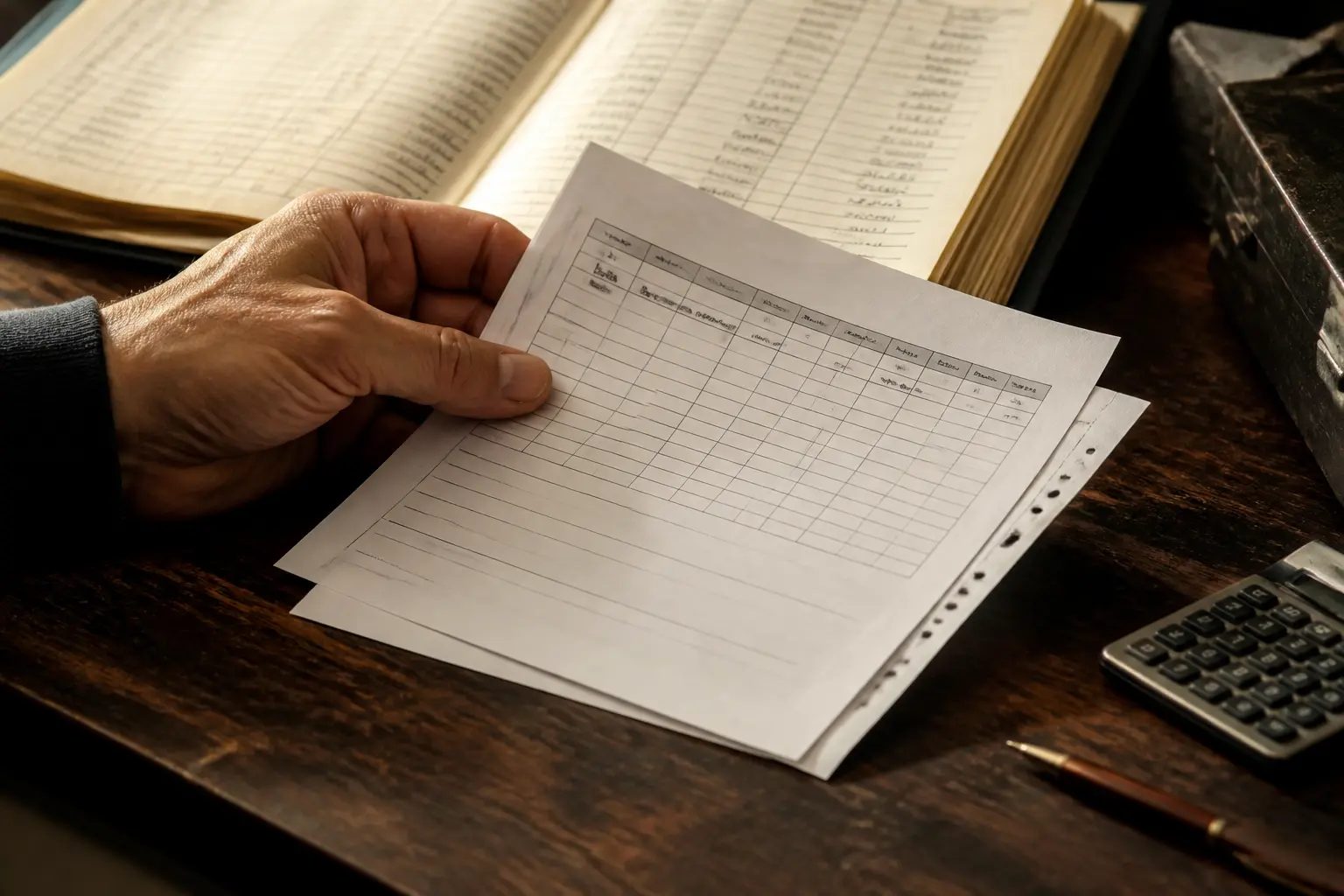 Main tenant une facture et un document de paiement sur bureau, illustrant le def escompte en entreprise