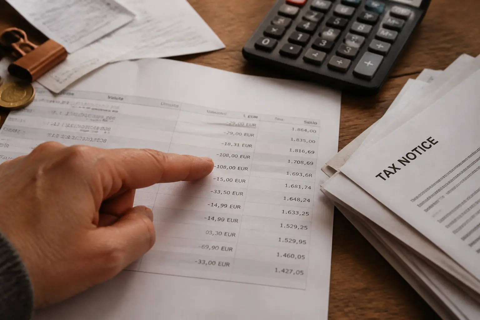 Prélèvement bancaire 108 euros sur relevé bancaire près d’un avis d’imposition et d’une calculatrice sur un bureau