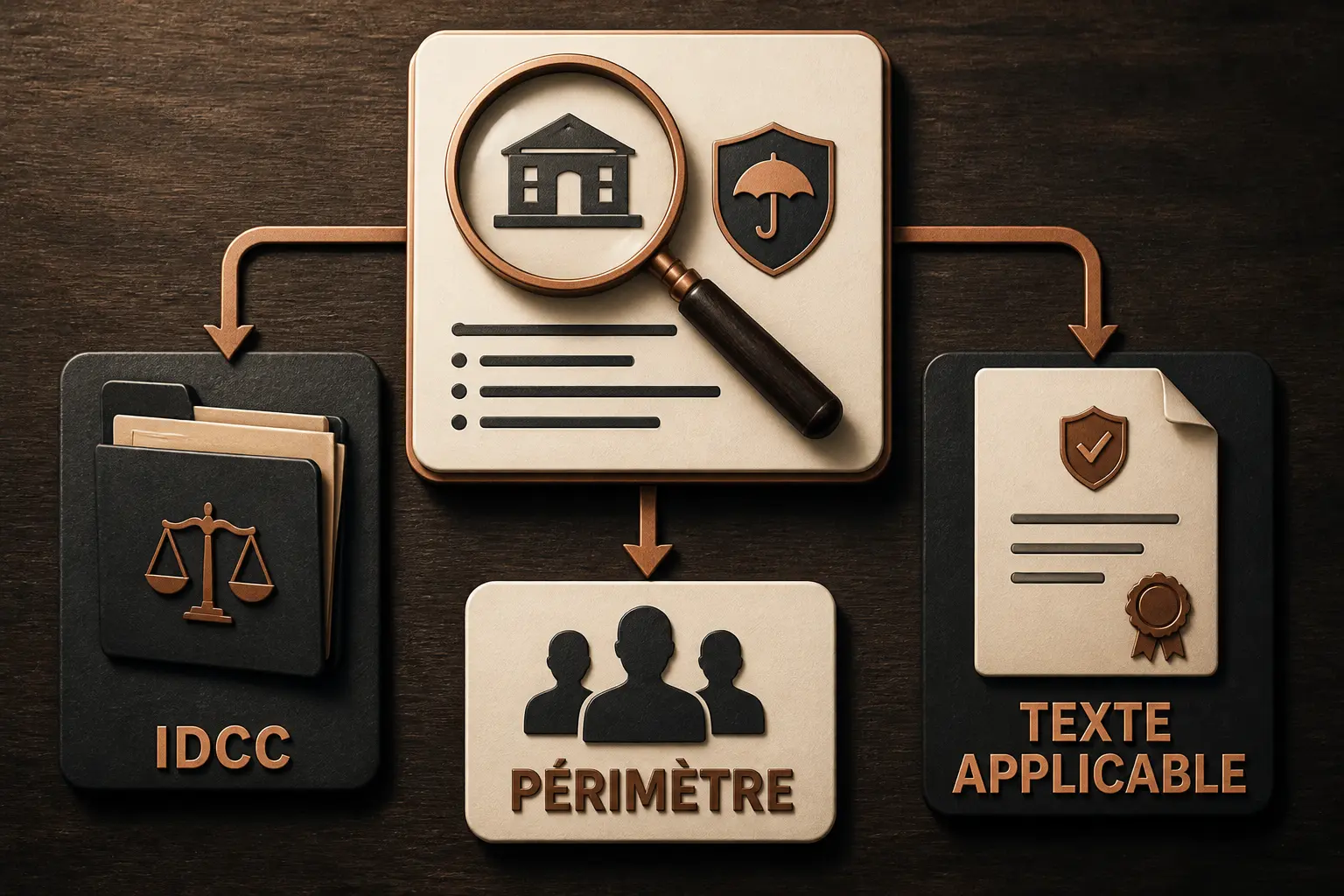 Infographie sur la convention collective assurance : IDCC, périmètre et texte applicable pour une entreprise d’assurance.