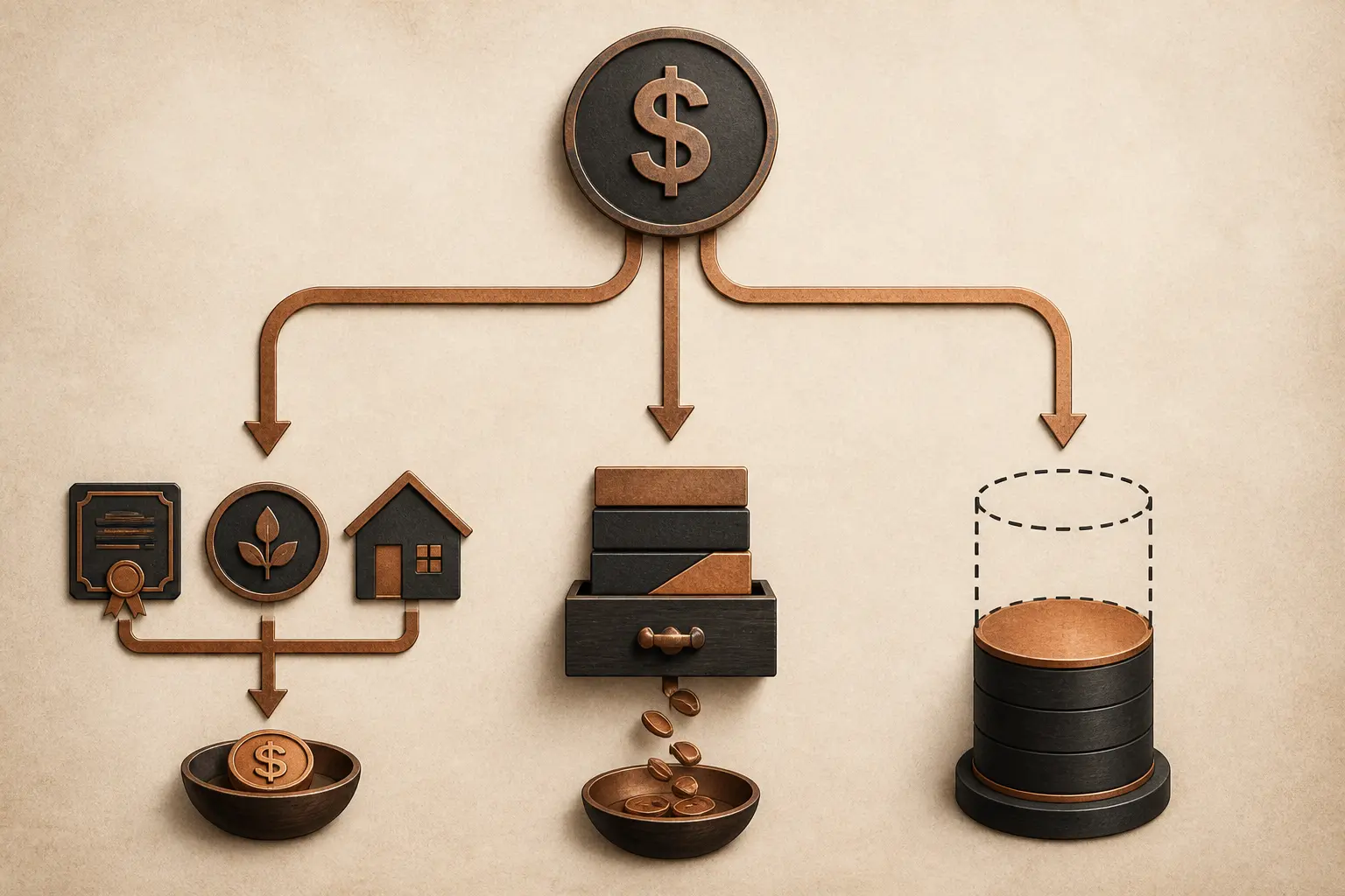 Infographie montrant comment placer de l'argent qui rapporte mensuellement : revenus, retraits programmés et capital consommé